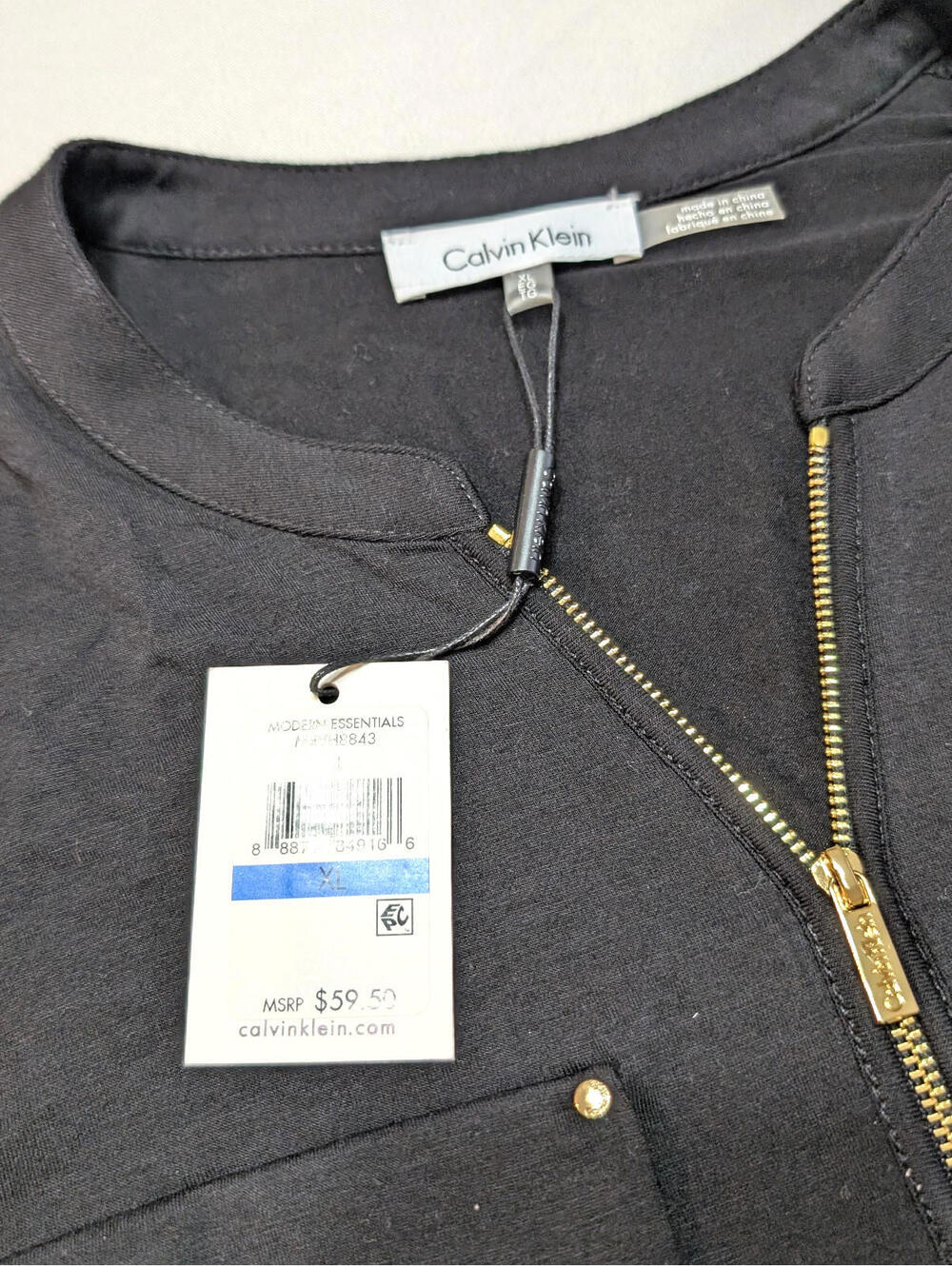 Calvin Klein Women's Women's 1/2 Zip Front Roll Tab 3/4 Sleeve Black Size XL